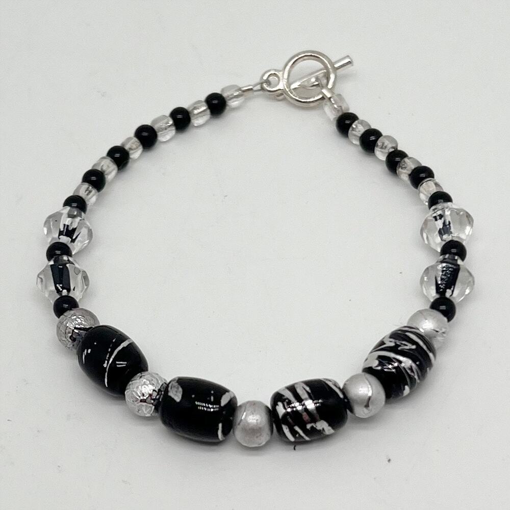 Handmade Black and Silver Beaded Bracelet Hand Crafted Artisan